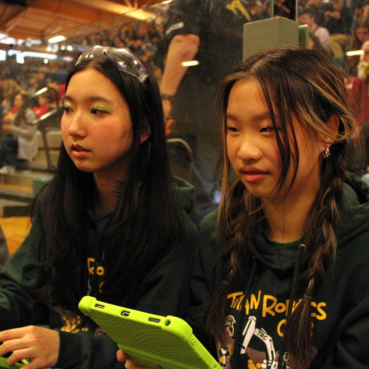 Students scouting using green scouting tablets.